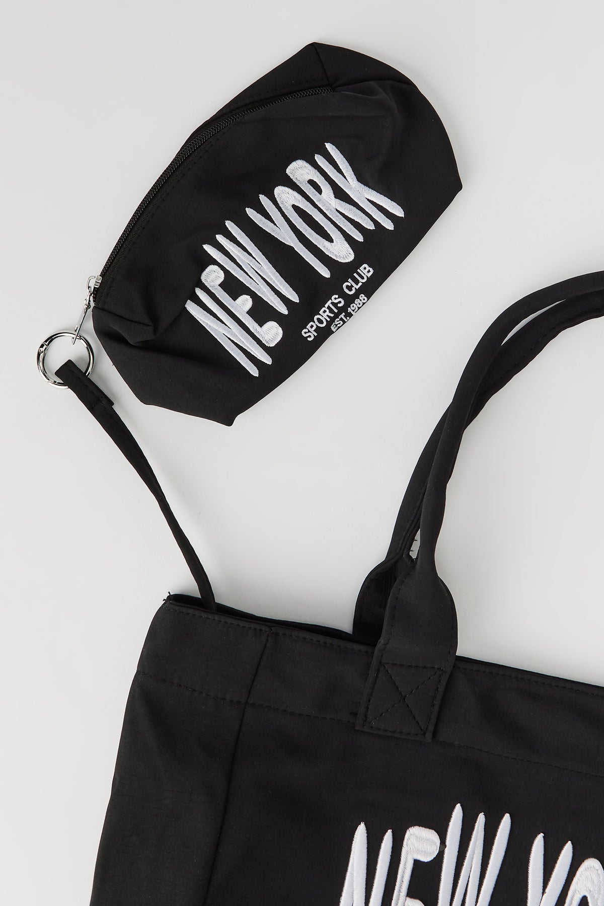 Alt View 2. Nylon Embroidered Tote Bag - Black