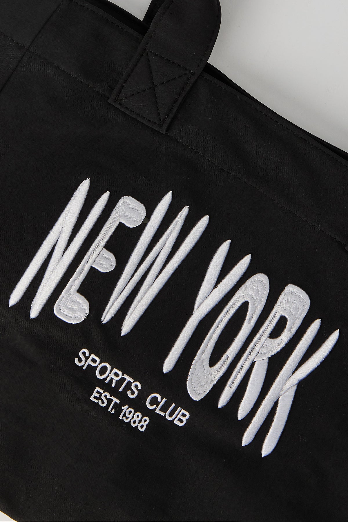 Alt View 3. Nylon Embroidered Tote Bag - Black
