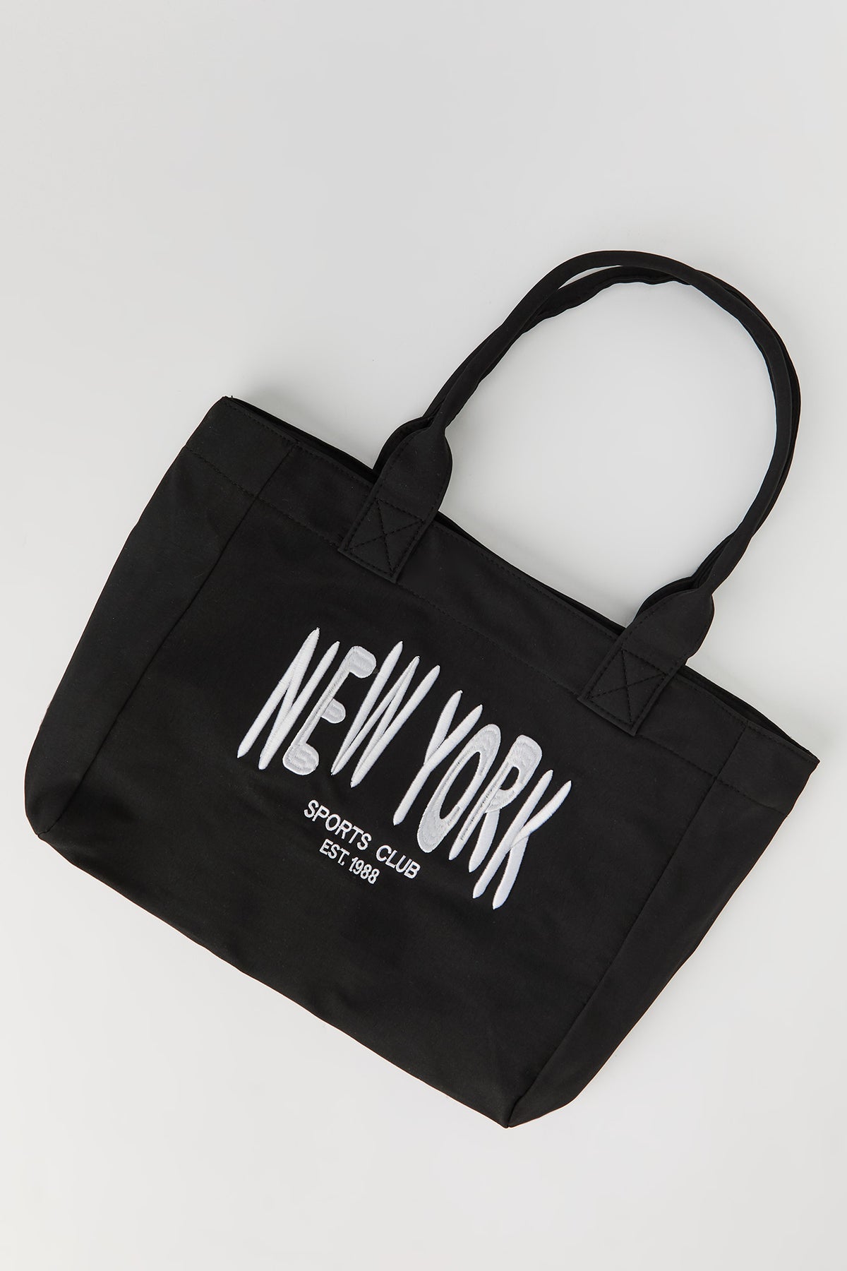 Nylon Embroidered Tote Bag - Black