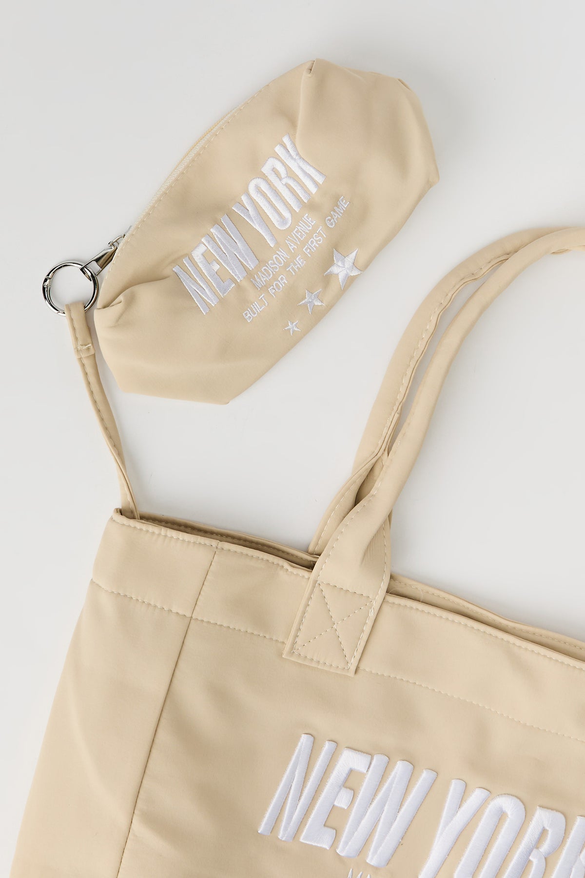 Alt View 2. Nylon Embroidered Tote Bag - Beige