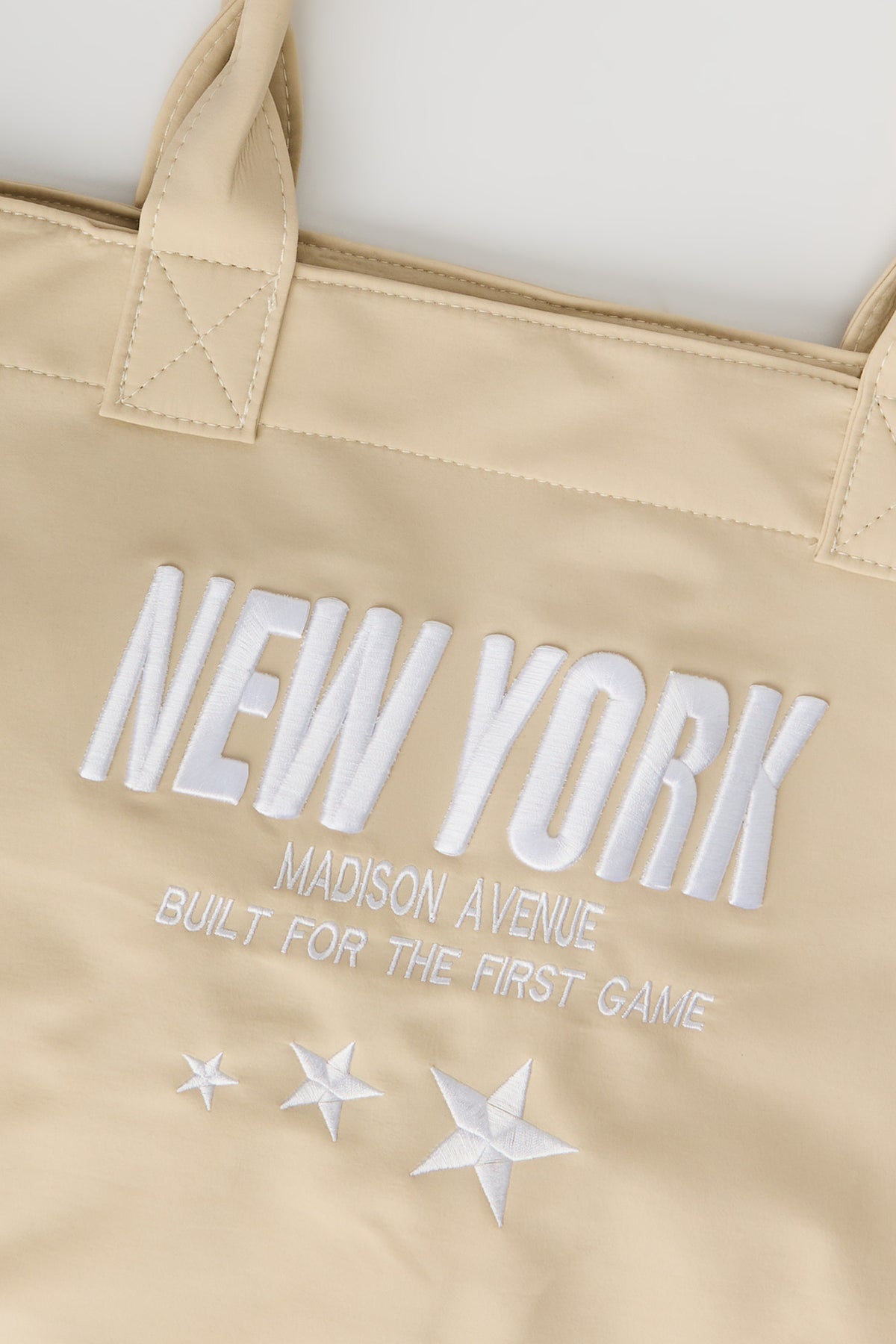 Alt View 3. Nylon Embroidered Tote Bag - Beige