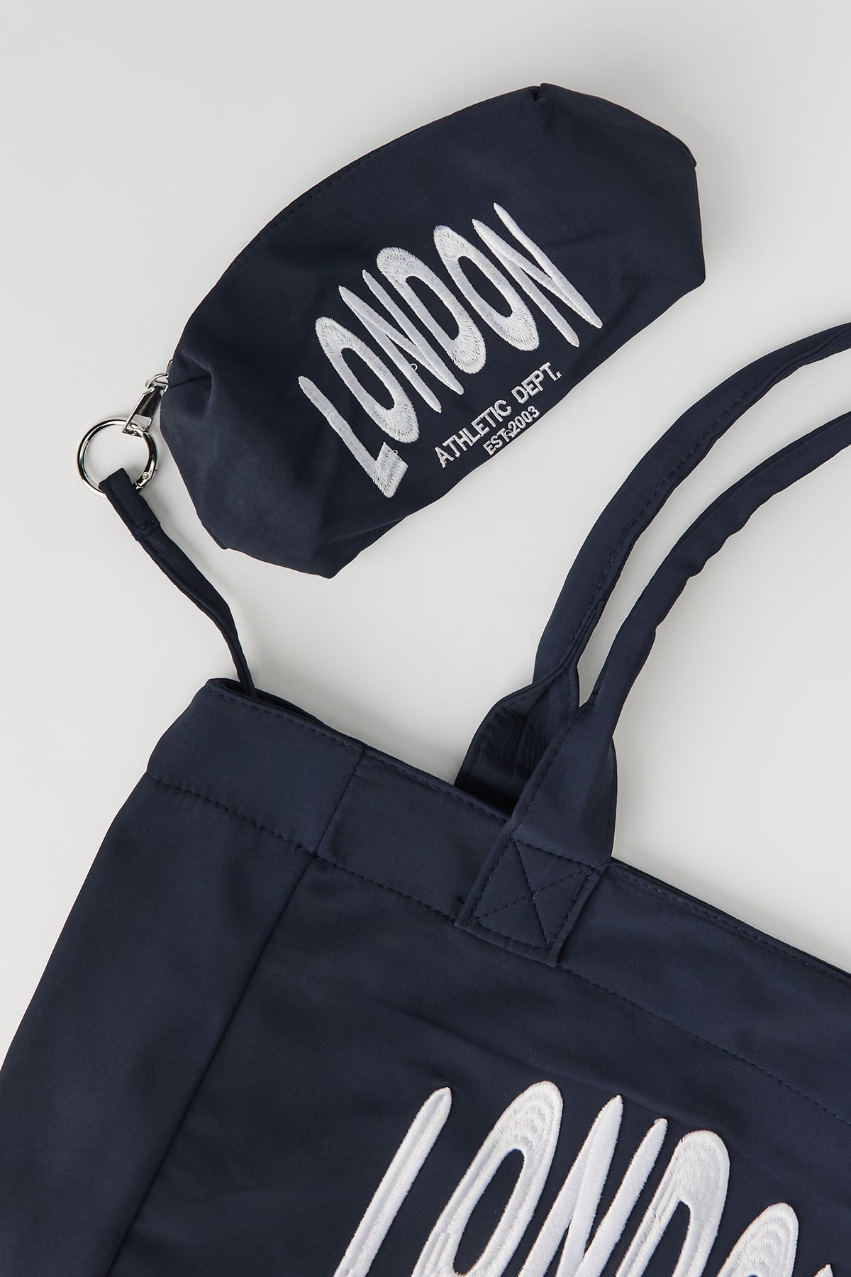 Alt View 2. Nylon Embroidered Tote Bag - Navy