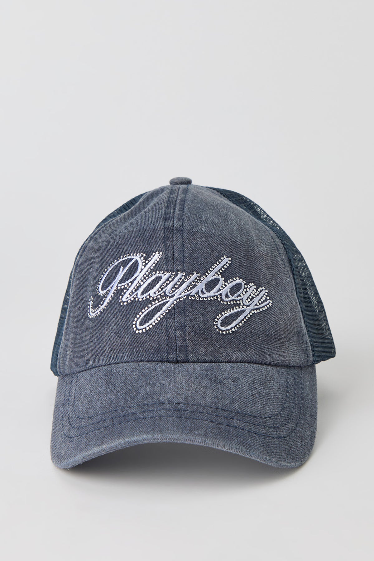 Casquette de camionneur délavée à imprimé Playboy avec pierres du Rhin