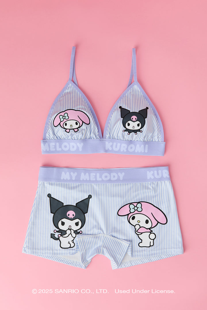 Ensemble avec soutien-gorge triangulaire et culotte garçonne à imprimé Kuromi & My Melody