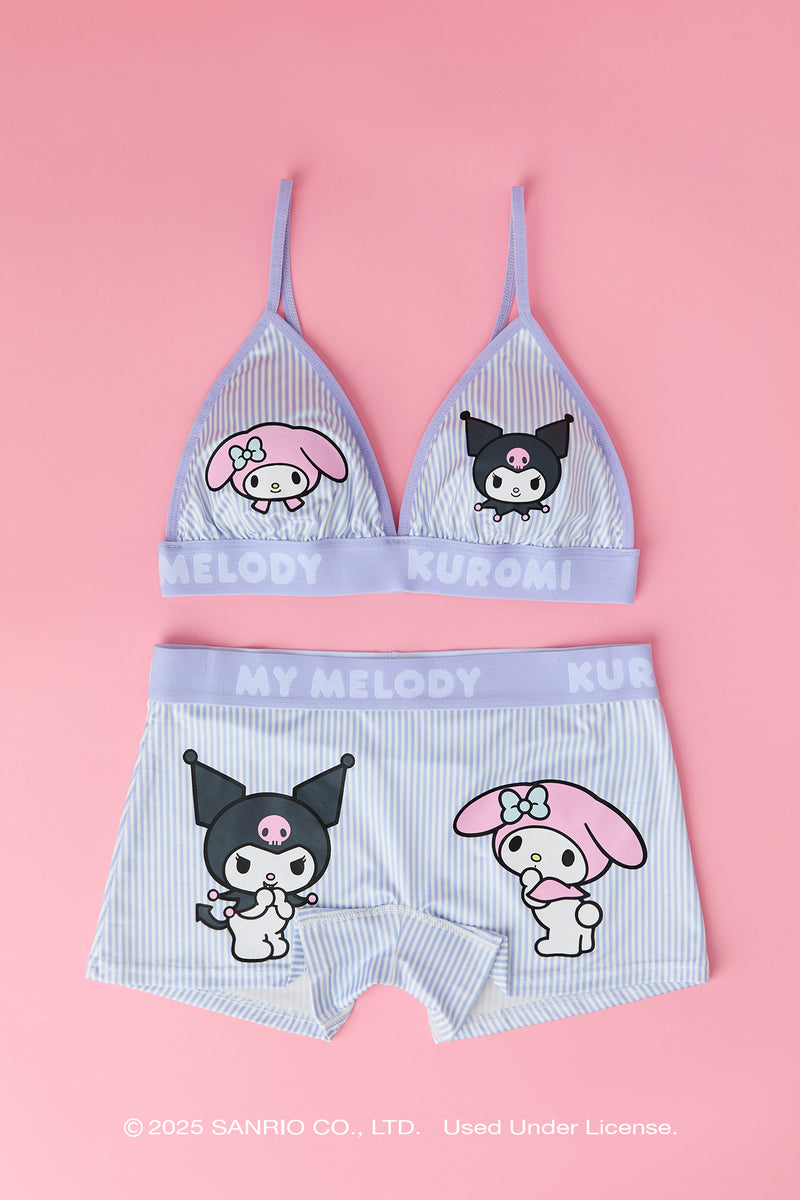 Ensemble avec soutien-gorge triangulaire et culotte garçonne à imprimé Kuromi & My Melody