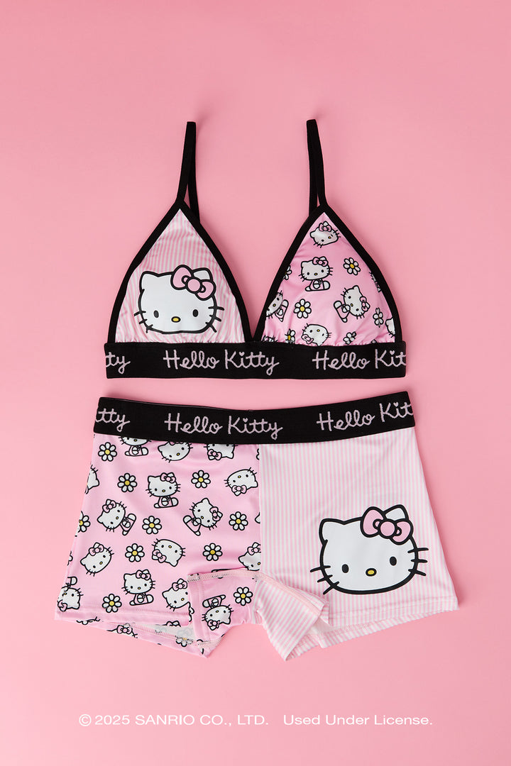 Ensemble avec soutien-gorge triangulaire et culotte garçonne à imprimé Hello Kitty®