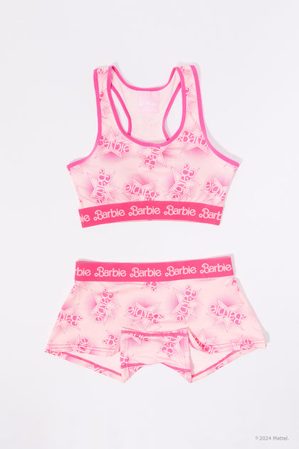 Ensemble avec soutien-gorge sport et culotte garçonne à imprimé Barbie™