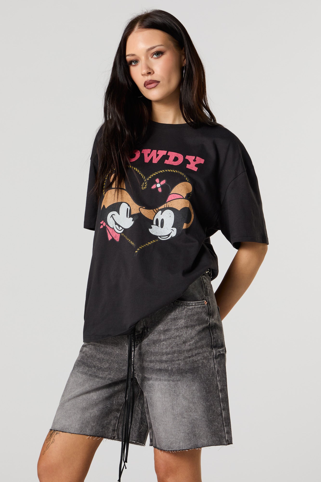 Howdy Mickey Mouse Graphic Boyfriend T-Shirt