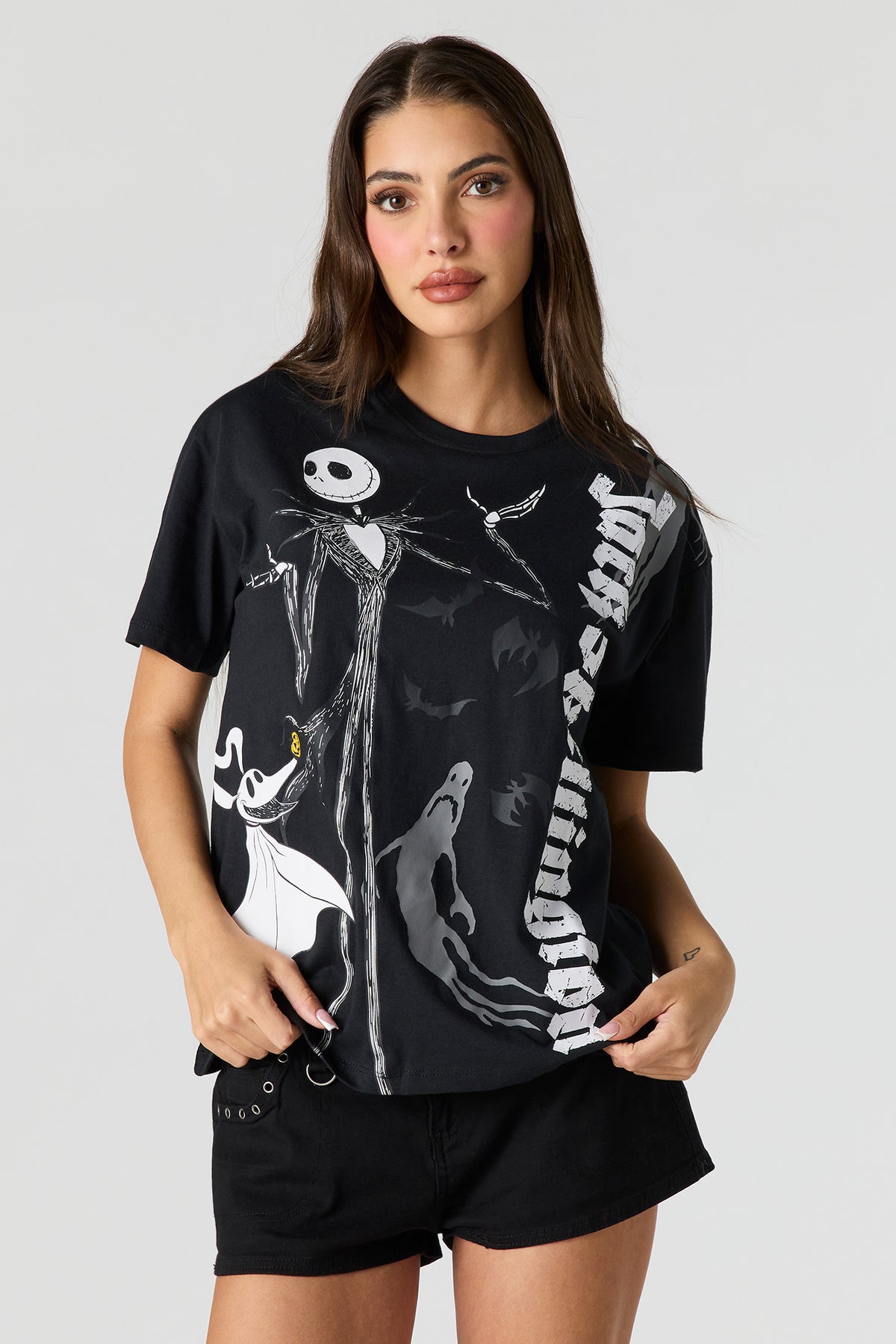 Nightmare Before Christmas Graphic Boyfriend T-Shirt - Black