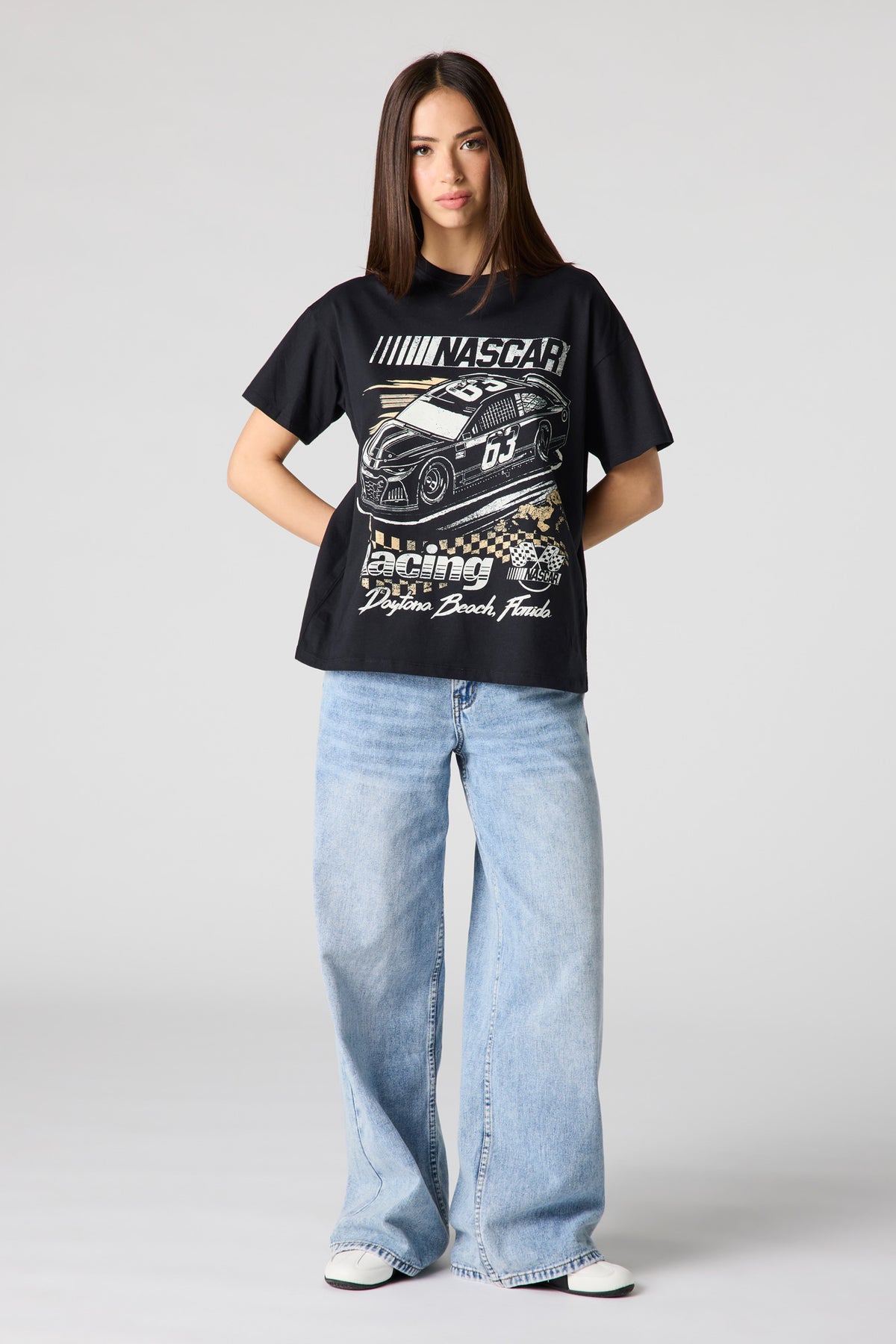 Vue alternative 3. T-shirt de coupe garçonne en coton lourd de luxe à imprimé Nascar