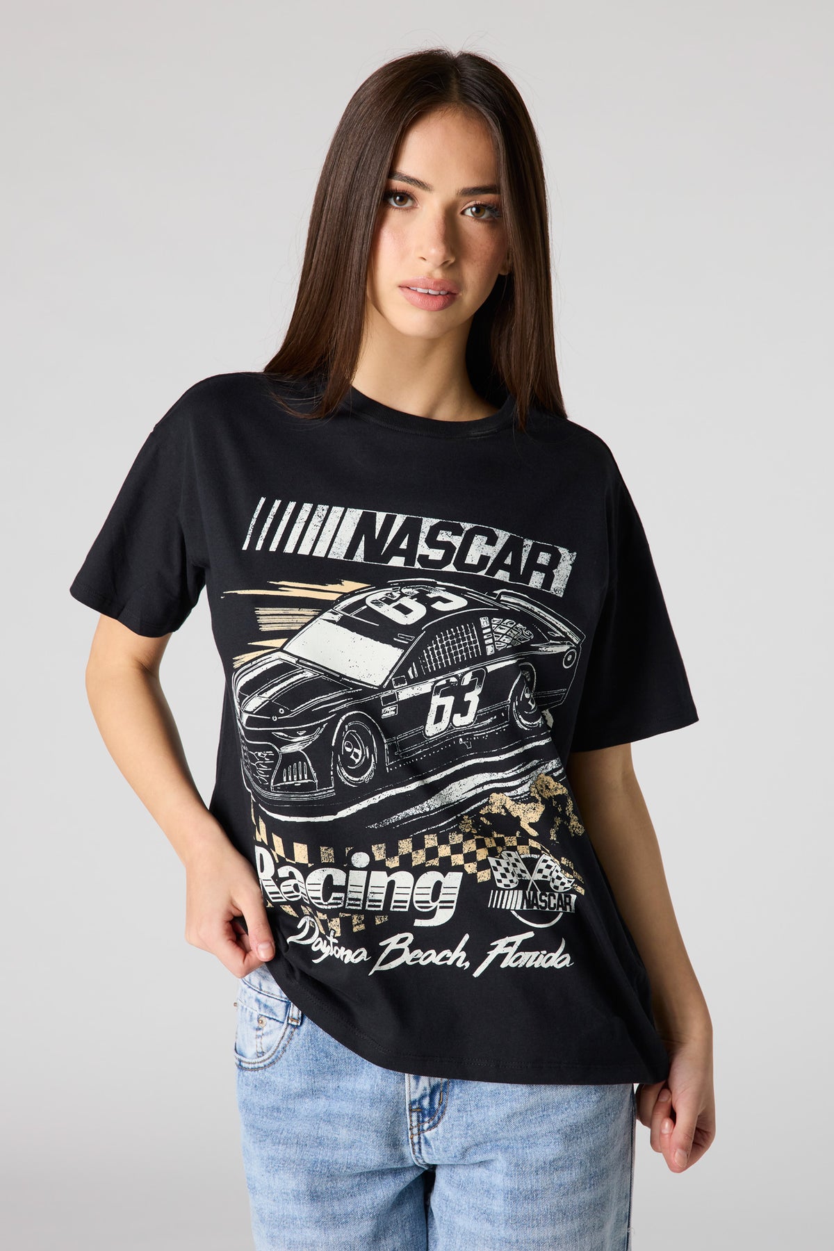 T-shirt de coupe garçonne en coton lourd de luxe à imprimé Nascar