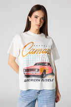 T-shirt de coupe garçonne en coton lourd de luxe à imprimé Chevrolet