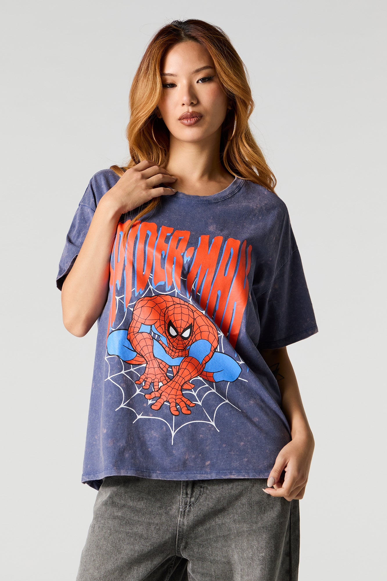 T-shirt de coupe garçonne délavé à imprimé Spider-Man