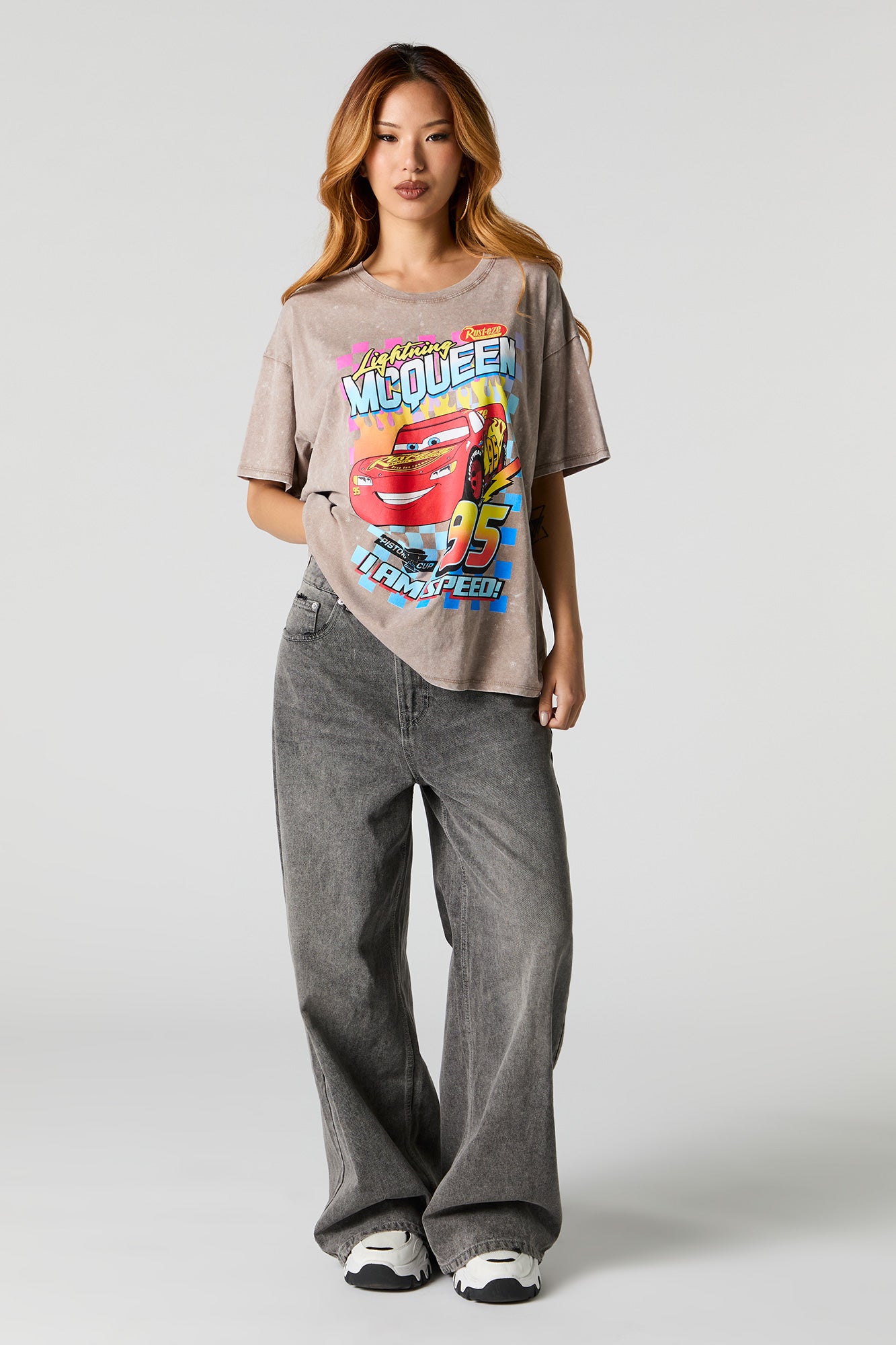 Lightning McQueen Graphic Washed Boyfriend T-Shirt