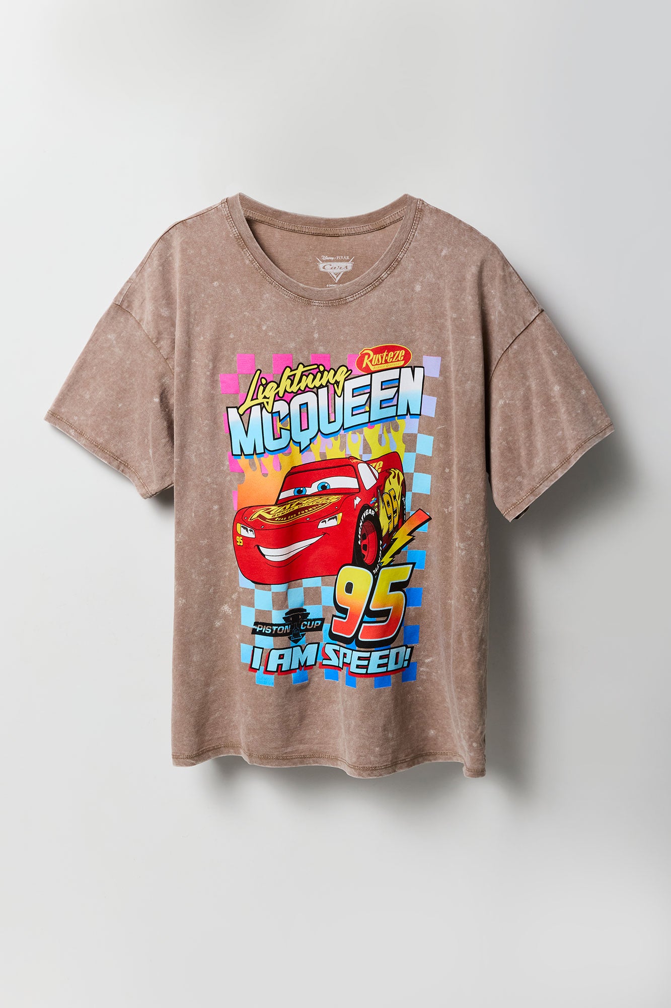 T-shirt de coupe garçonne délavé à imprimé Lightning McQueen