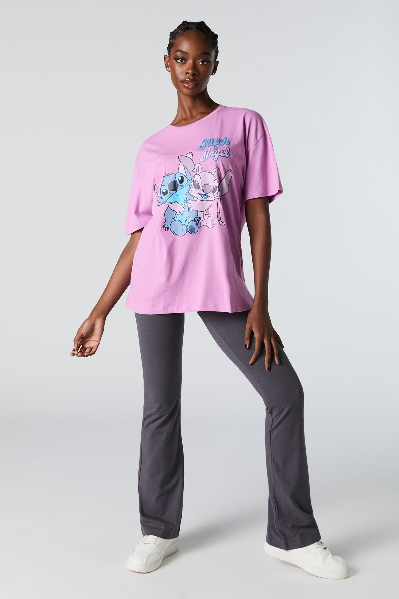 Stitch and Angel Graphic Pink Boyfriend T-Shirt