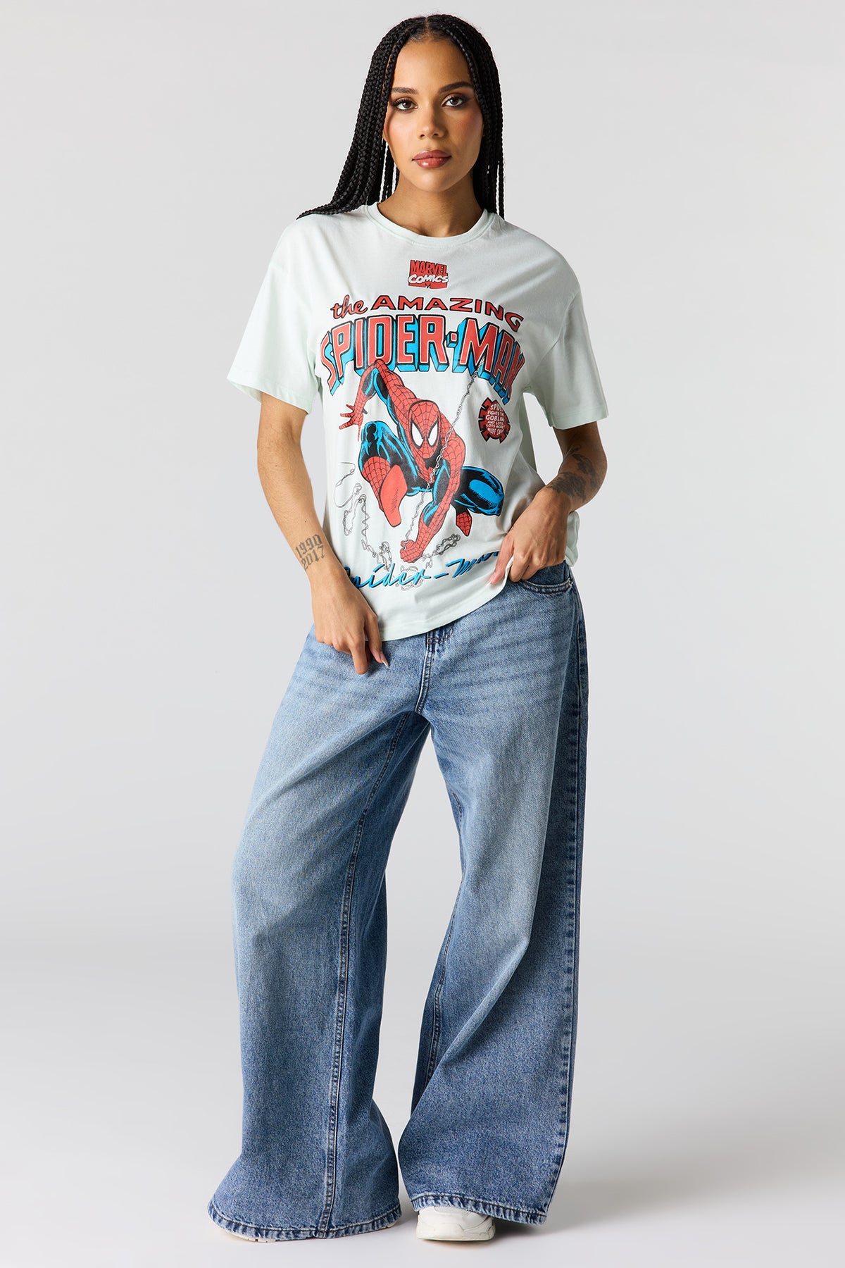 Alt View 3. Spider-Man Graphic Boyfriend T-Shirt - Light Blue