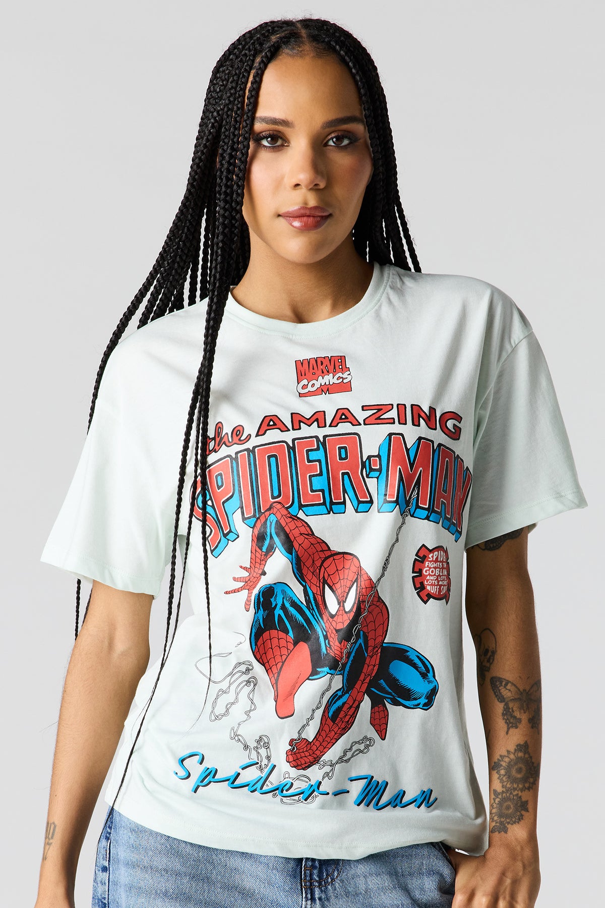Spider-Man Graphic Boyfriend T-Shirt - Light Blue