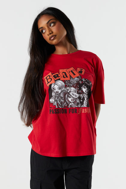 T-shirt de coupe garçonne rouge à imprimé Bratz