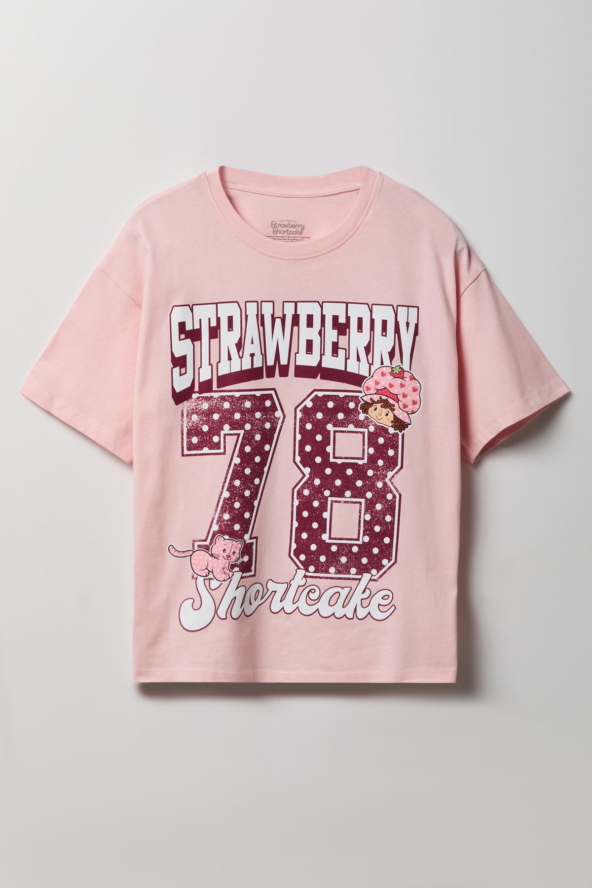 Luxe Heavy Cotton Strawberry Shortcake Graphic T-Shirt - Light Pink