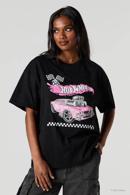 T-shirt de coupe garçonne rose à imprimé Hot Wheels™