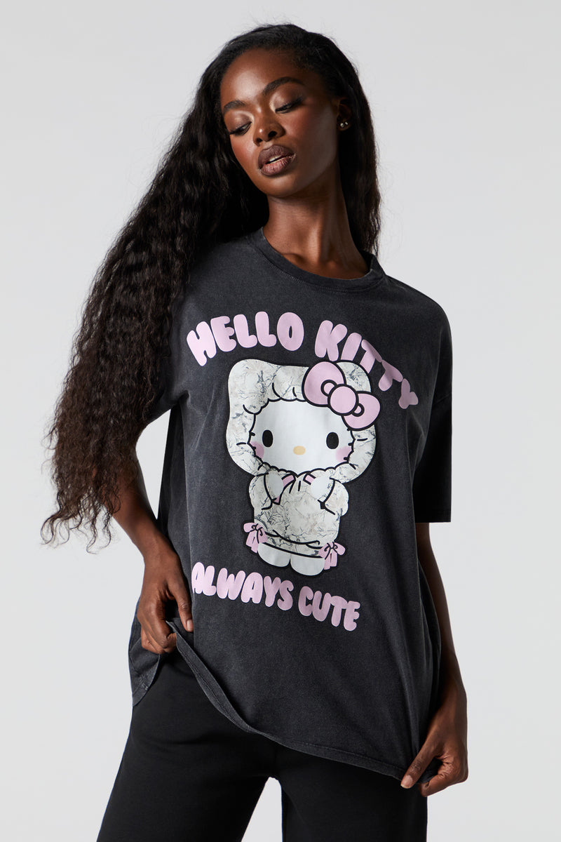 T-shirt coupe garçonne lavé à imprimé Hello Kitty