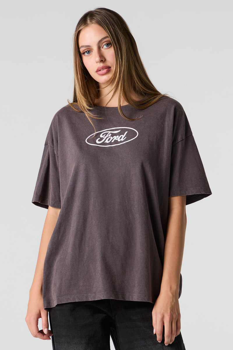 T-shirt de coupe garçonne délavé à imprimé Ford