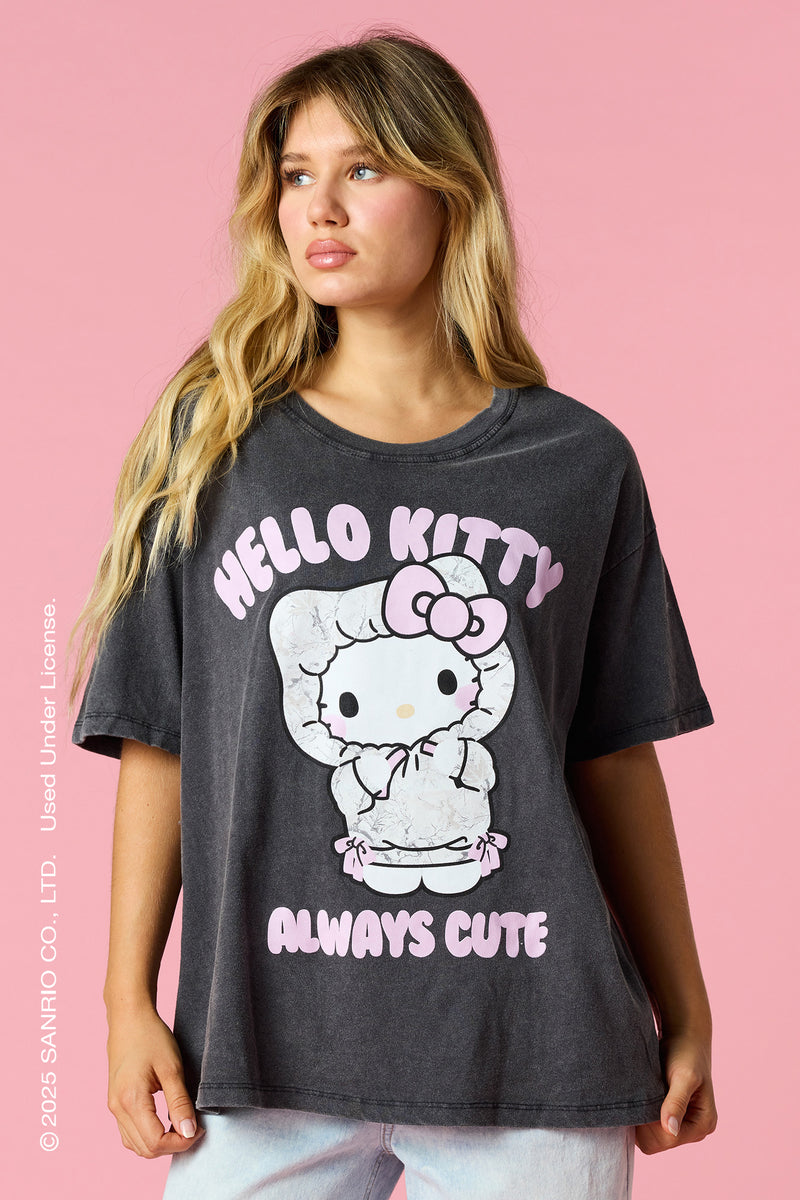 T-shirt de coupe garçonne délavé à imprimé Hello Kitty®