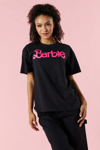 T-shirt de coupe garçonne noir à imprimé Logo Barbie™