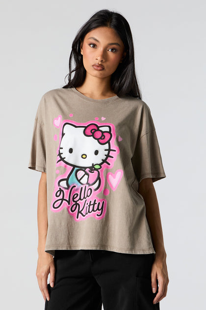 T-shirt de coupe garçonne à imprimé Hello Kitty Hearts
