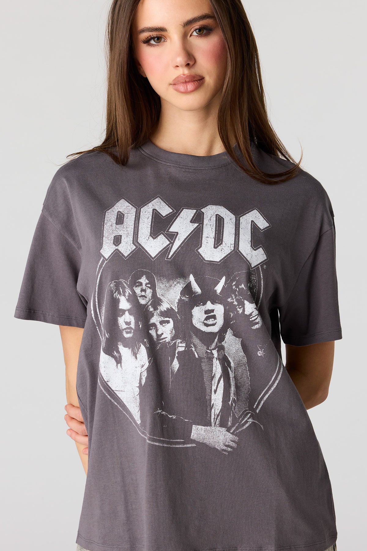 AC/DC Graphic Boyfriend T-Shirt - Silver