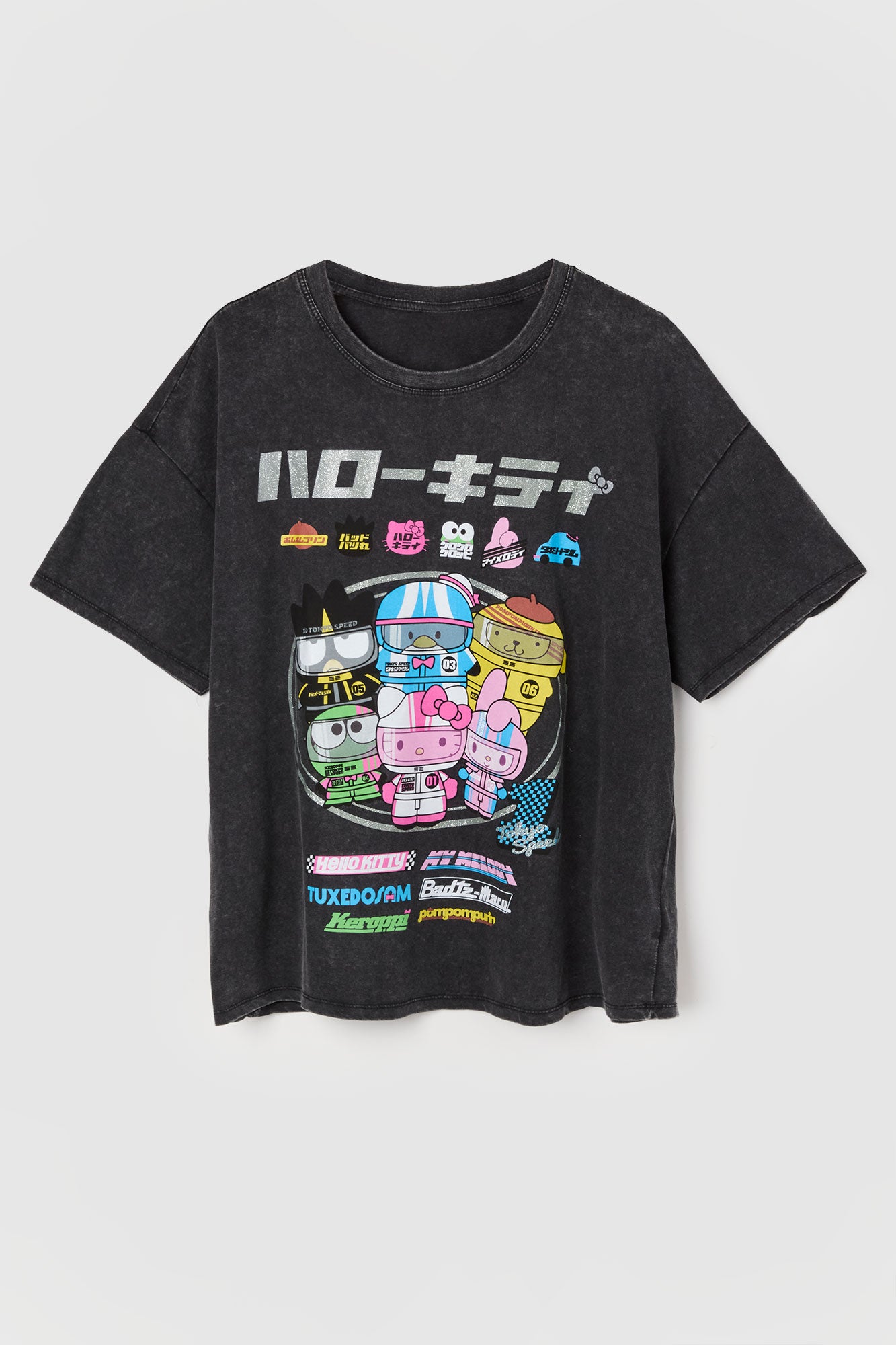 T-shirt de coupe garçonne délavé à imprimé Hello Kitty Racers