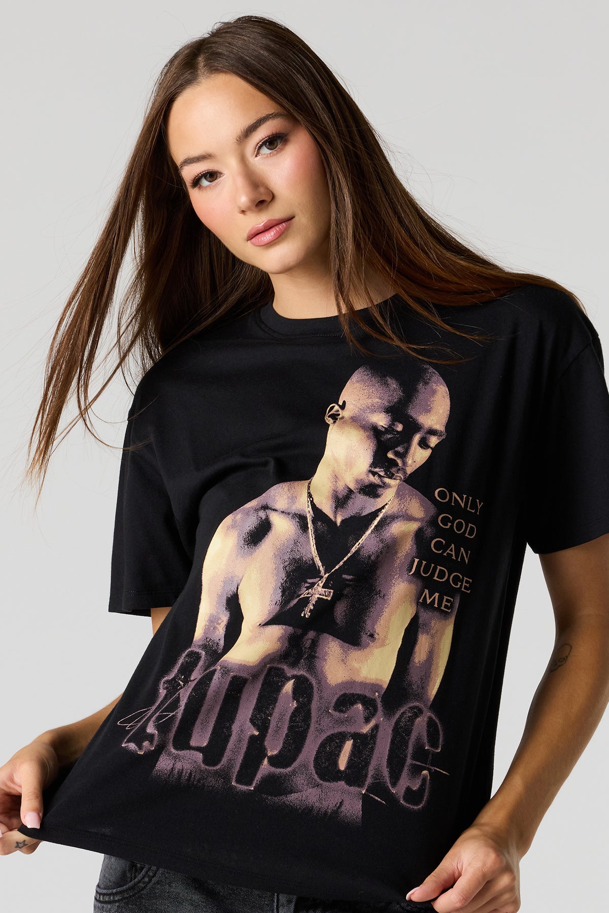 Tupac Graphic Boyfriend T-Shirt - Black