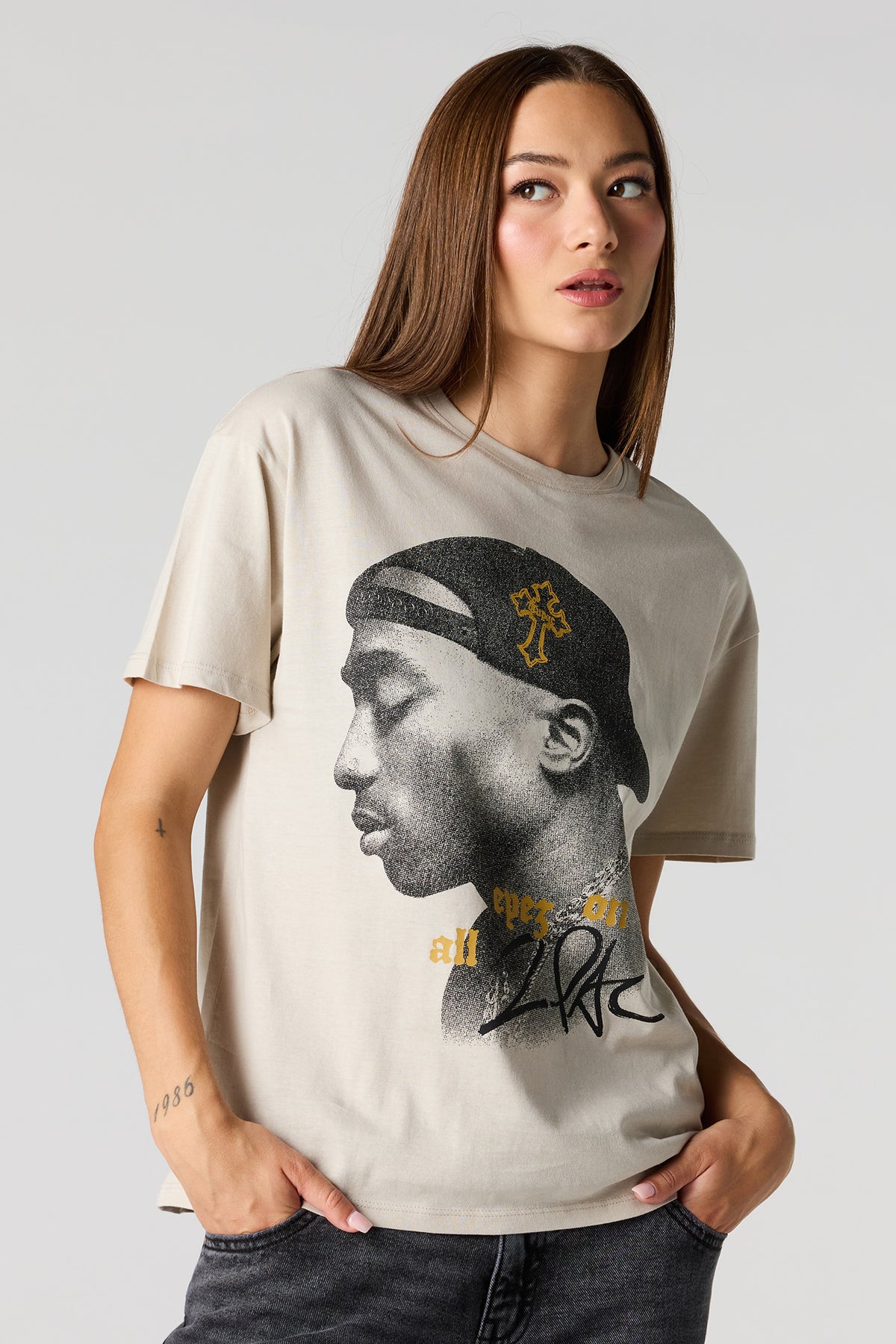 T-shirt de coupe garçonne à imprimé Tupac 