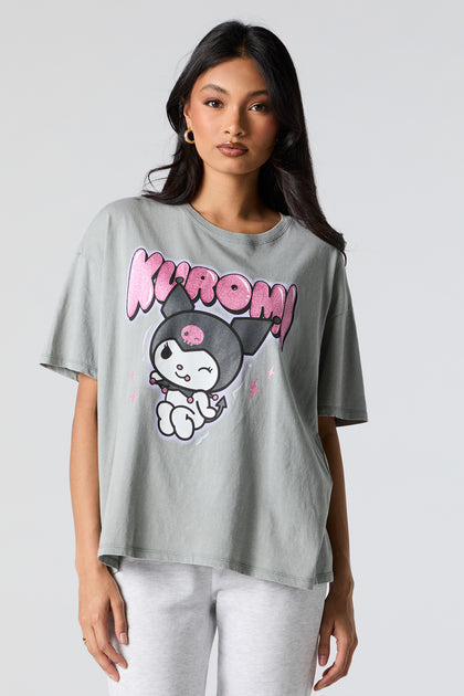T-shirt de coupe garçonne à imprimé Kuromi Sparkles