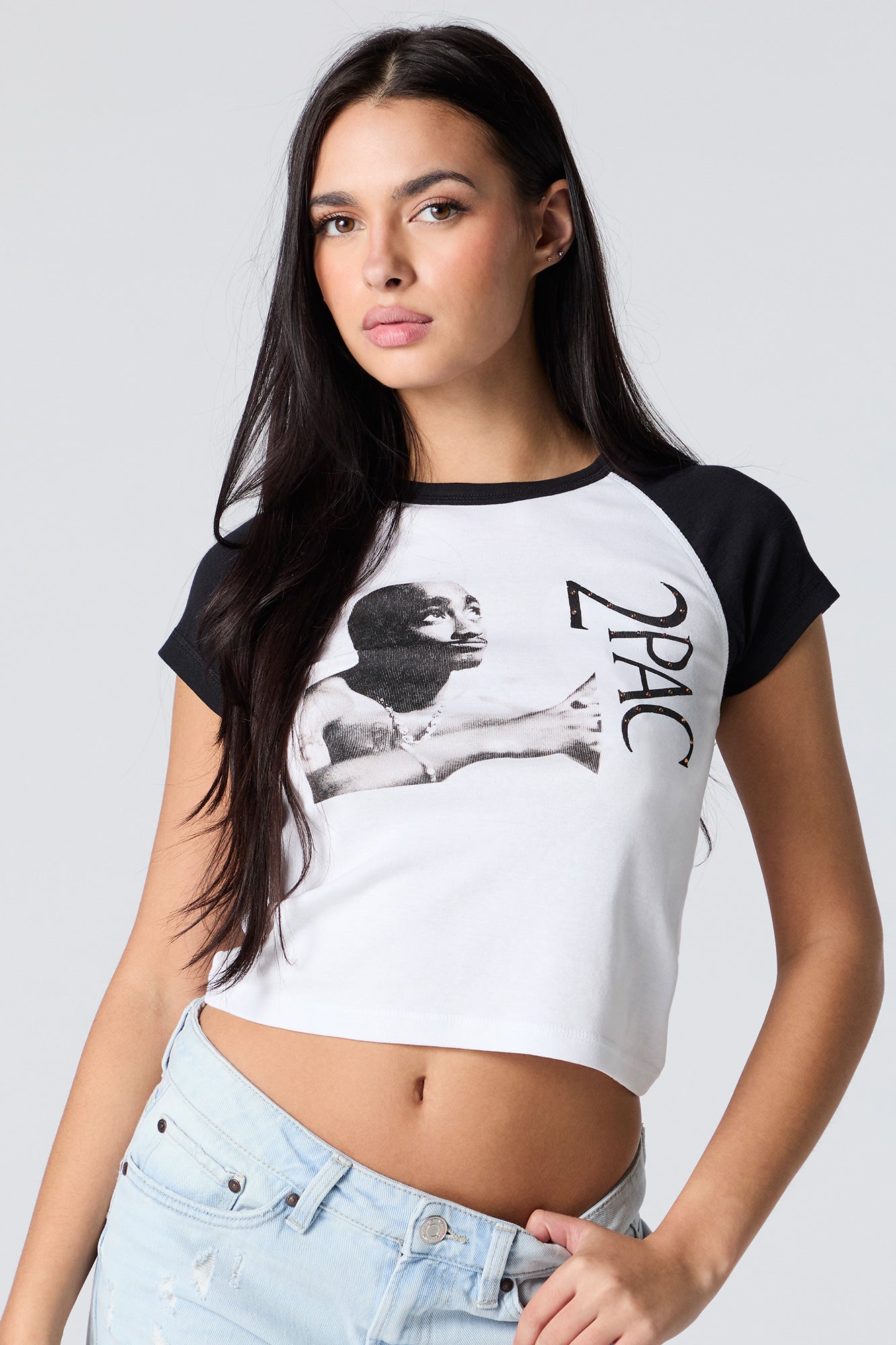 Rhinestone Tupac Graphic Raglan Baby T-Shirt