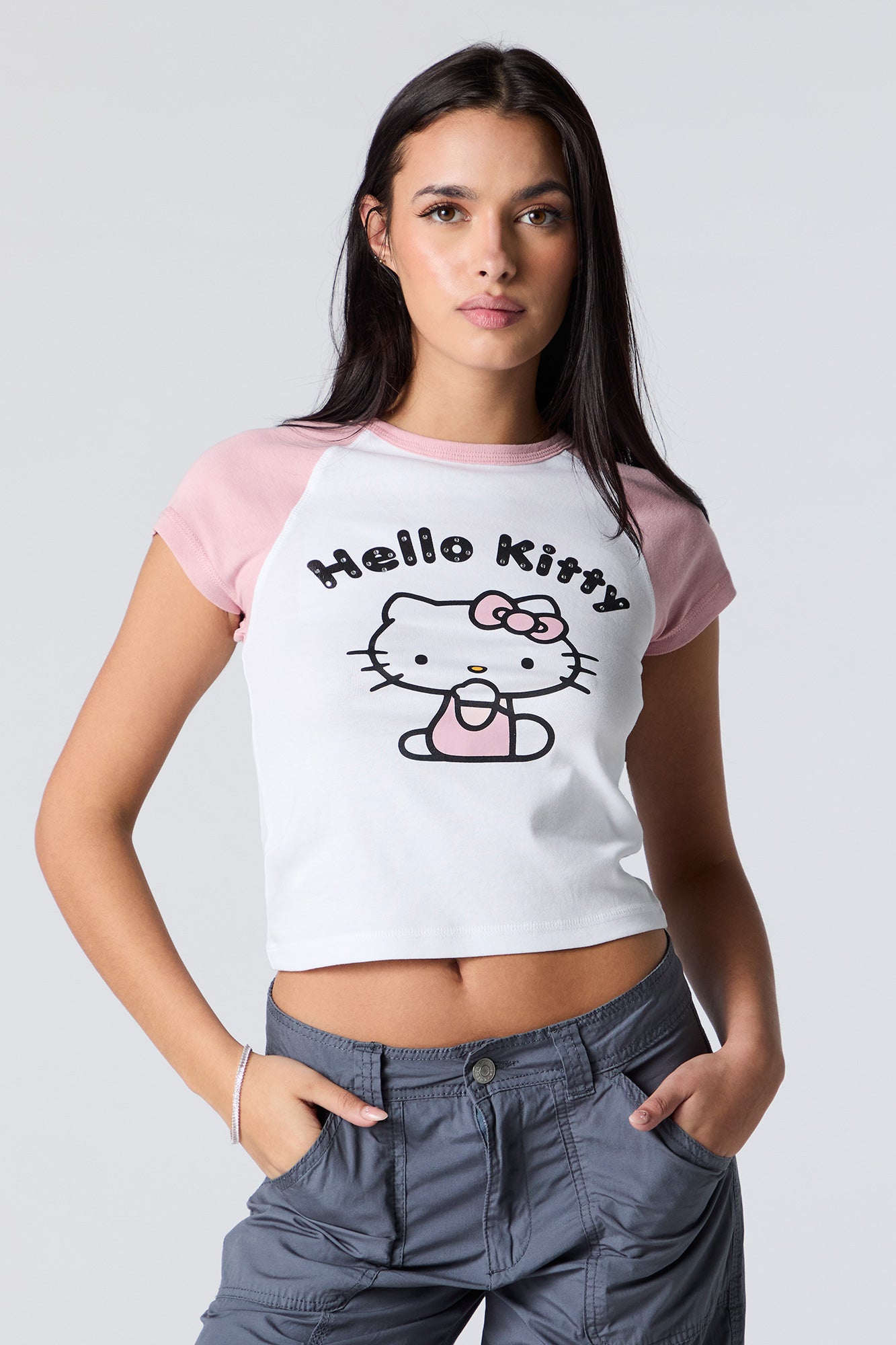 Rhinestone Hello Kitty Graphic Raglan Baby T-Shirt