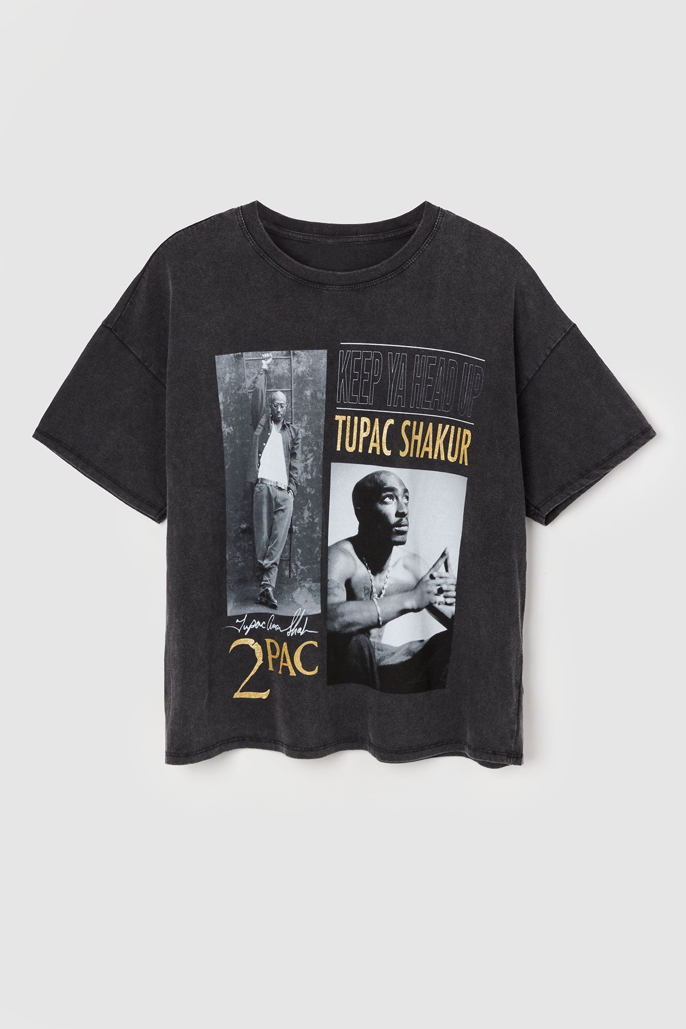 T-shirt de coupe garçonne délavé à imprimé Tupac