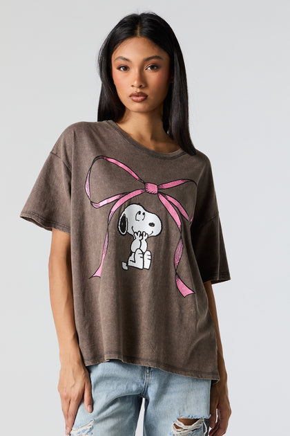 T-shirt de coupe garçonne à imprimé Snoopy Bow