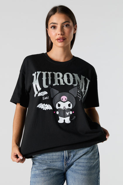 T-shirt de coupe garçonne à imprimé Kuromi Halloween