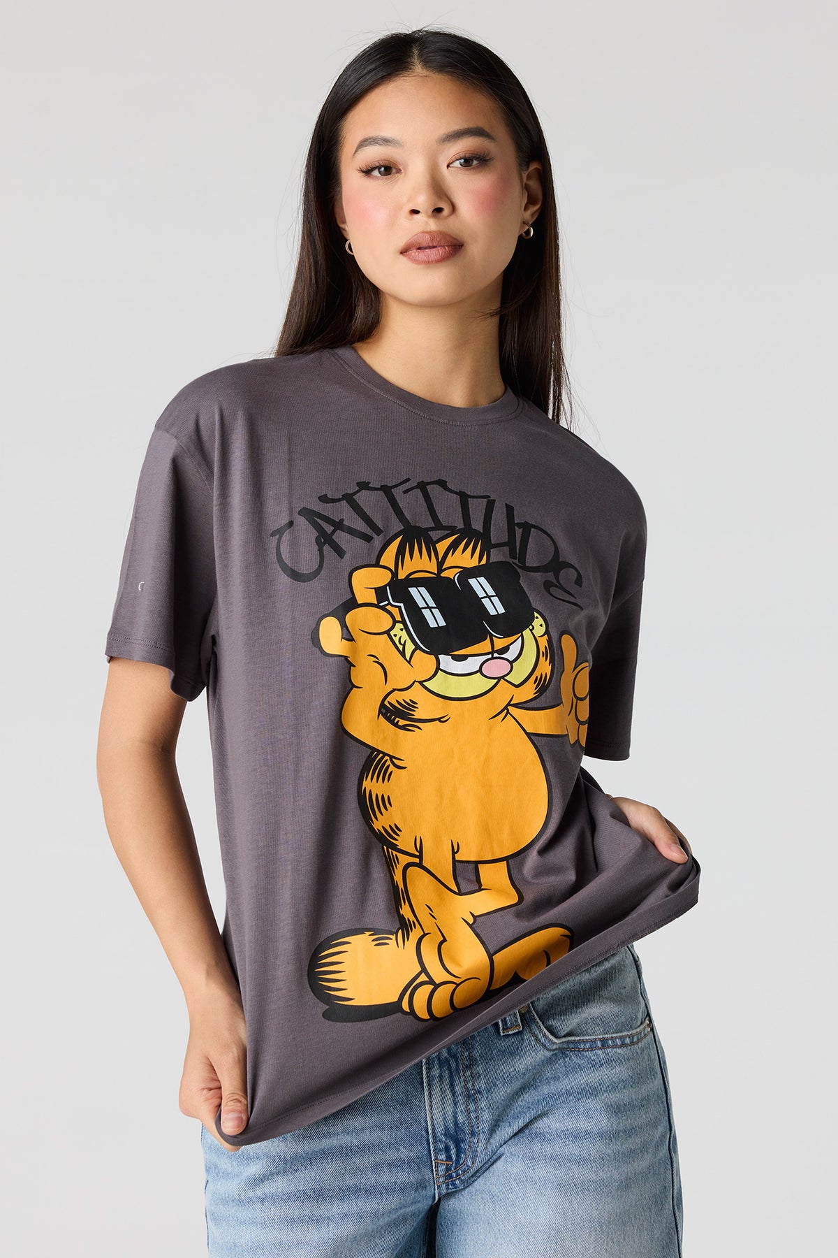 Garfield Graphic Boyfriend T-Shirt - Charcoal