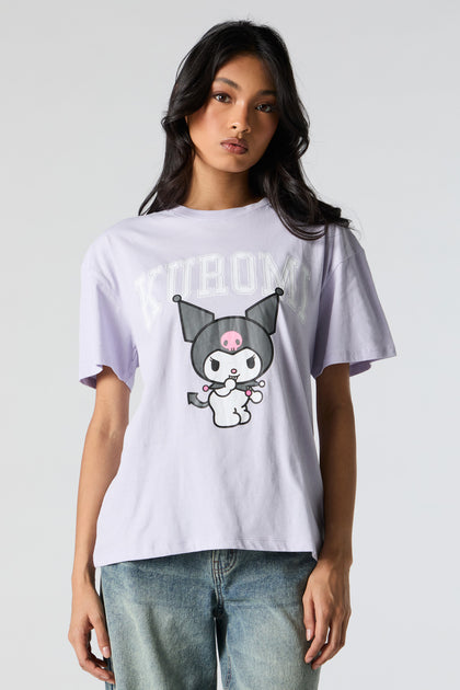 T-shirt de coupe garçonne pourpre à imprimé Kuromi