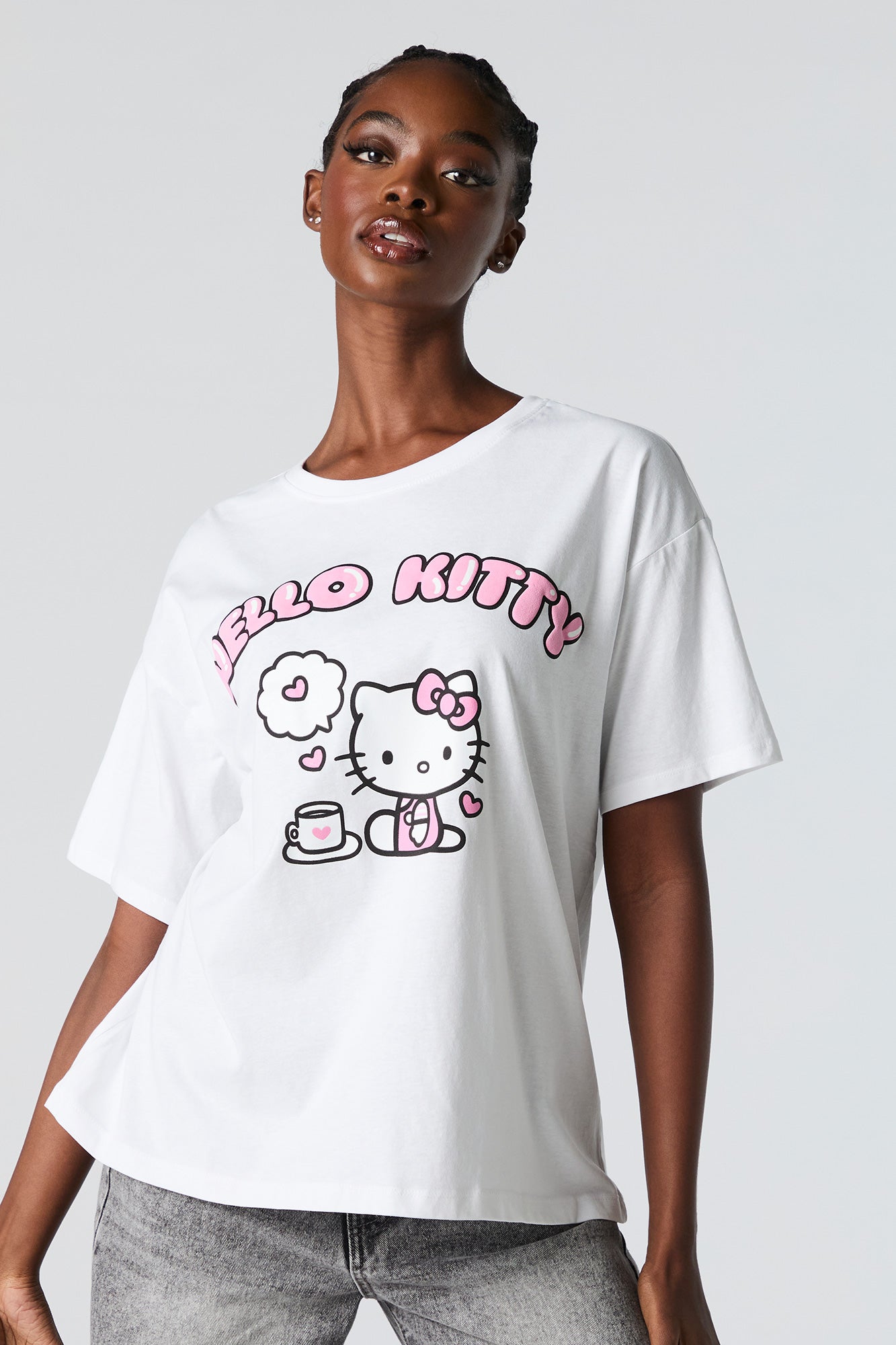 T-shirt de coupe garçonne blanc à imprimé Hello Kitty