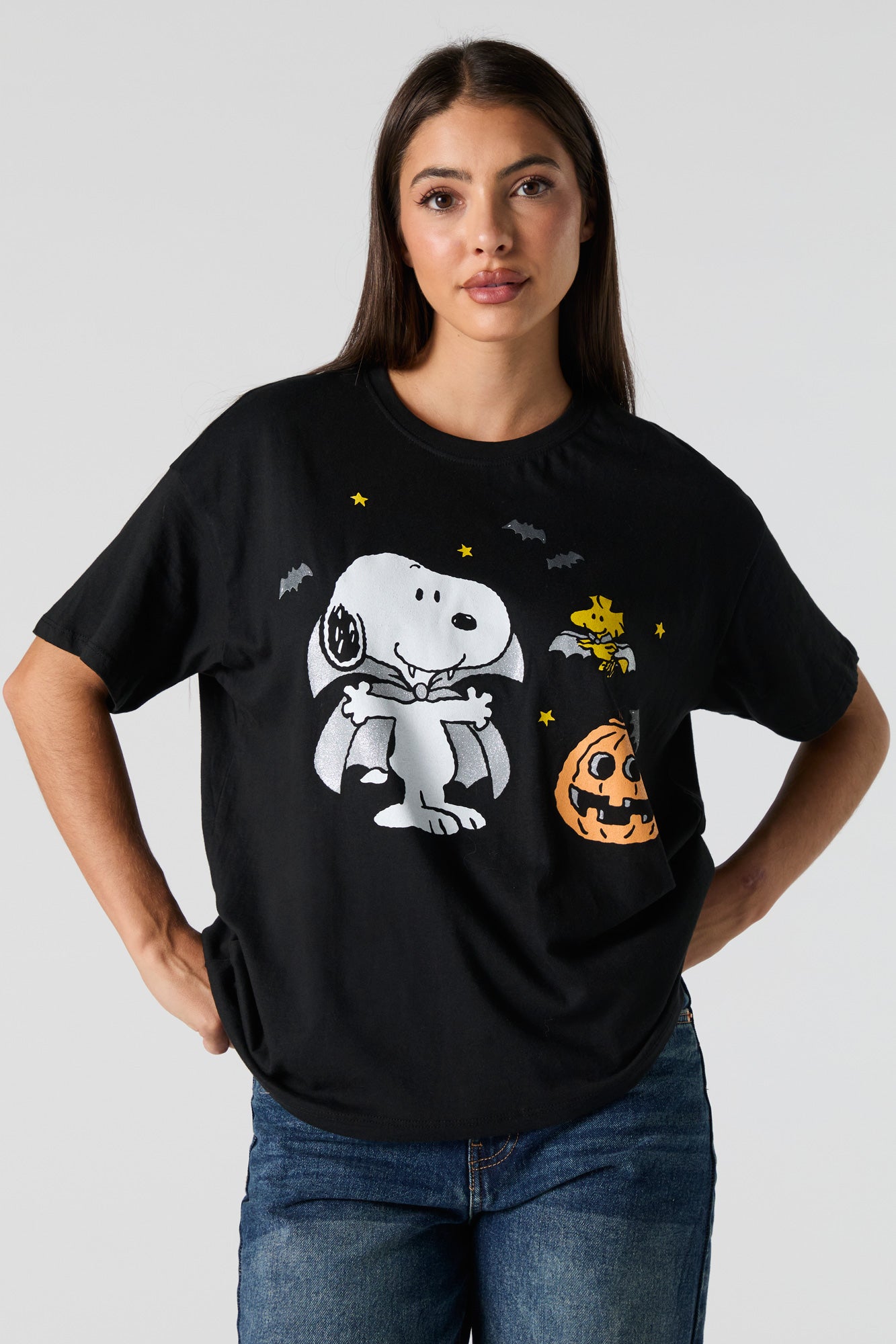 T-shirt de coupe garçonne à imprimé Snoopy Halloween