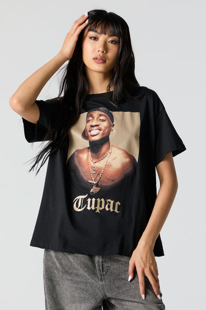 T-shirt de coupe garçonne à imprimé Tupac