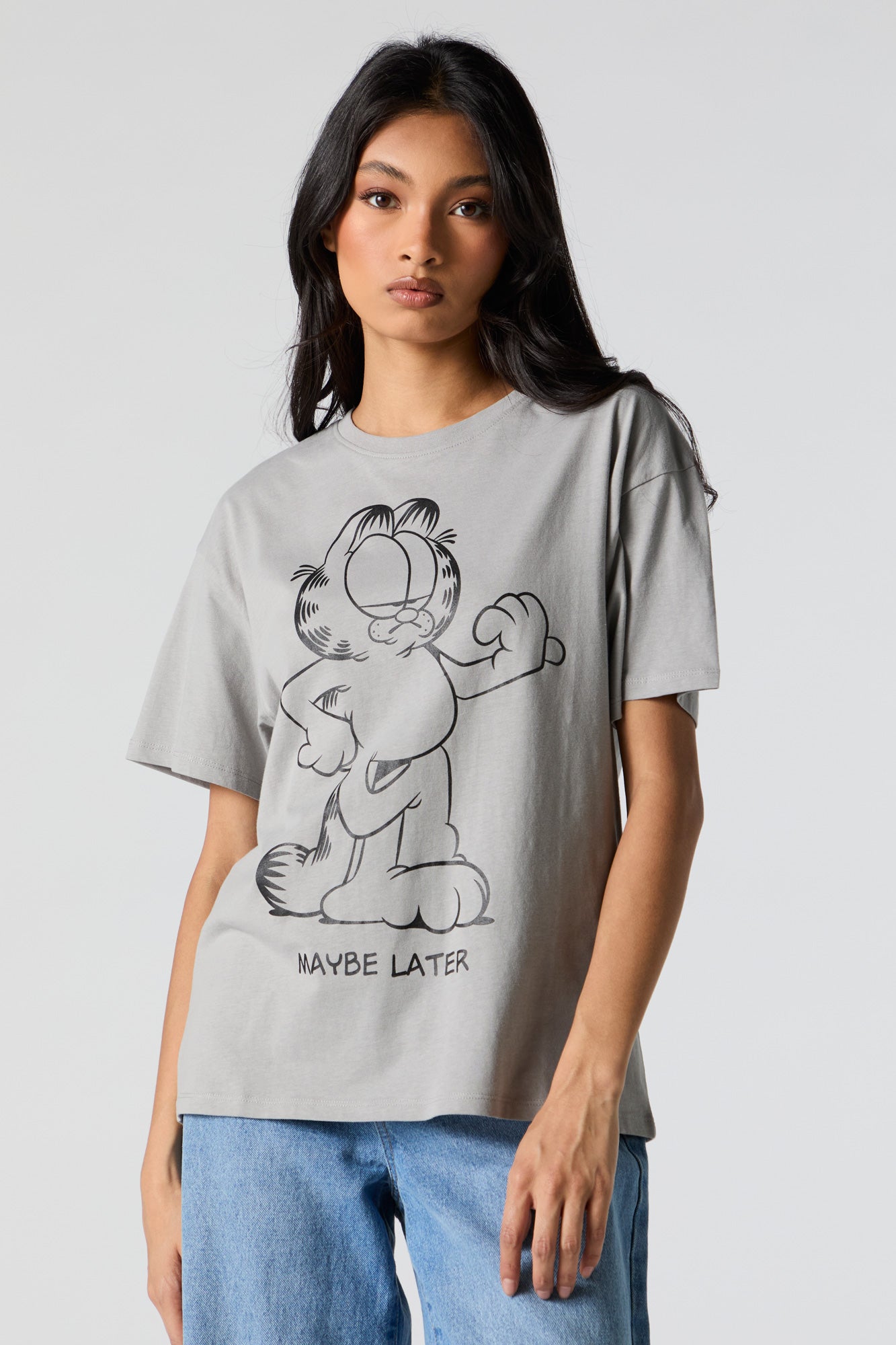Maybe Later Garfield Graphic Boyfriend T-Shirt