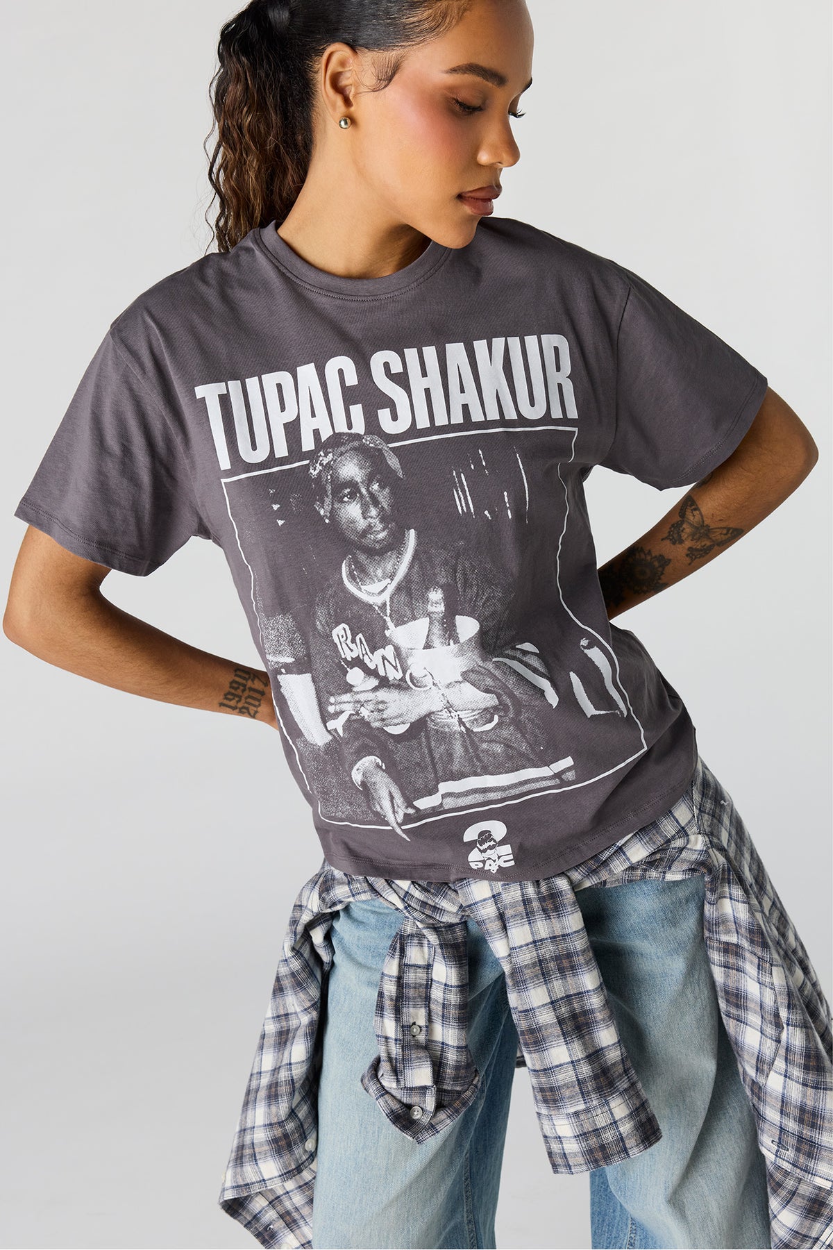 Tupac Graphic Boyfriend T-Shirt - Dark Grey