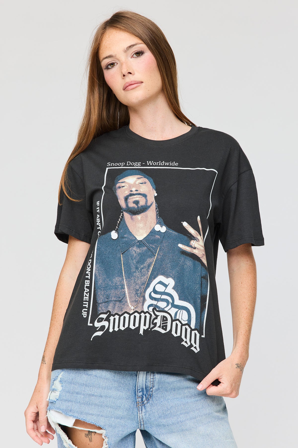 T-shirt de coupe garçonne à imprimé Snoop Dogg 