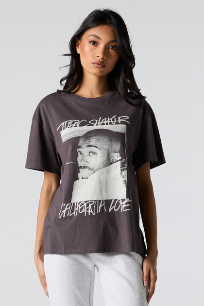 T-shirt de coupe garçonne à imprimé Tupac Shakur