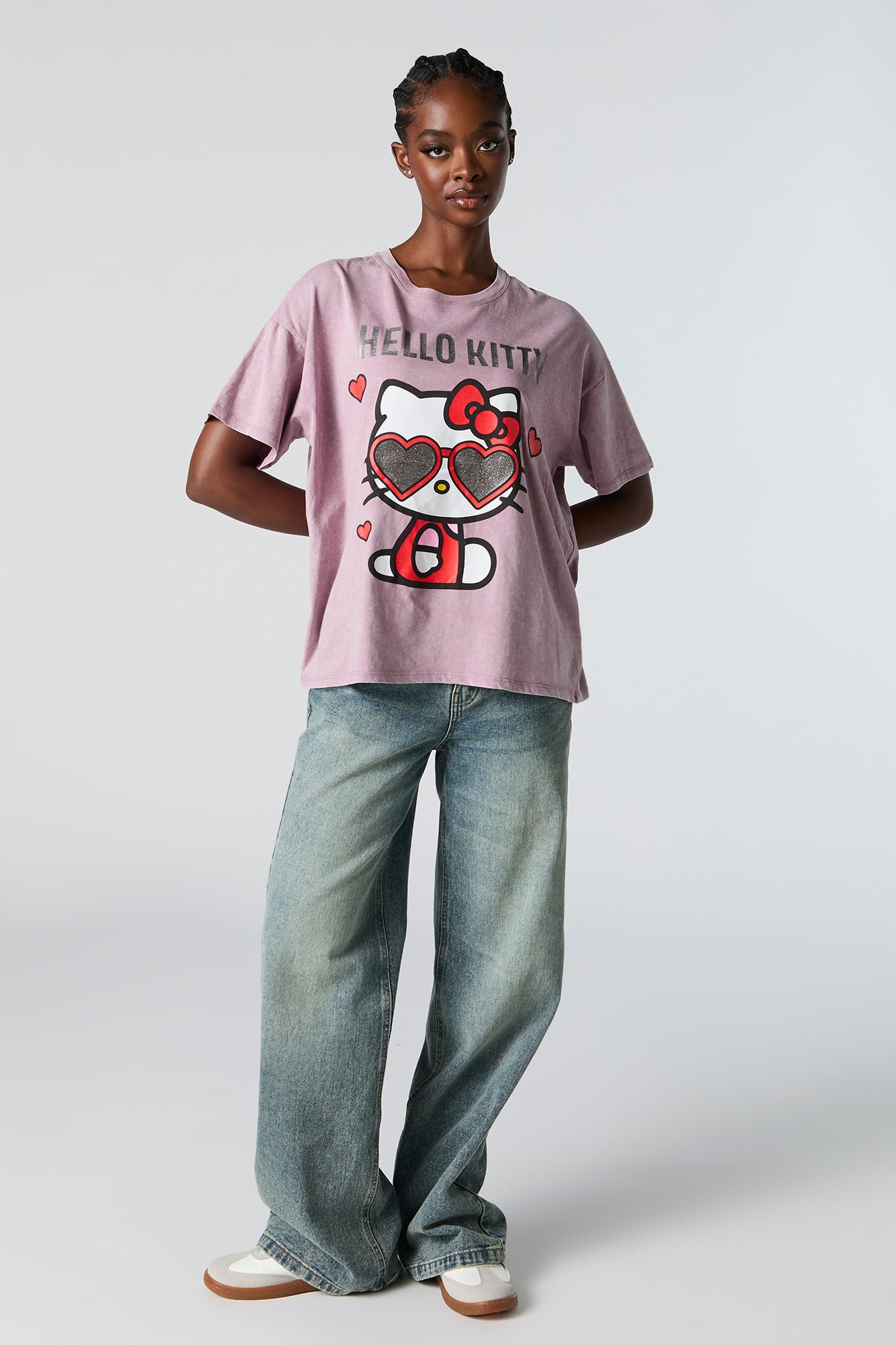 T-shirt de coupe garçonne délavé à imprimé Hello Kitty